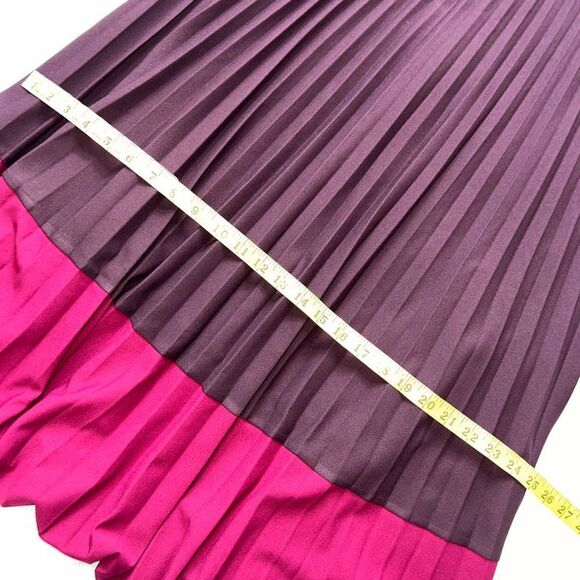 Alfani Color Blocked Blush/Purple/Pink Mock Neck Pleated Sleeveless Dress- 8 - Picture 11 of 13